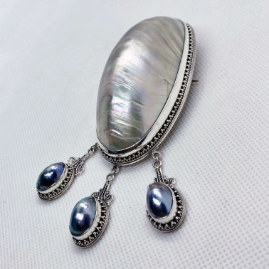 PD 14729 NT-(UNIQUE 925 BALI SILVER PENDANT / BROOCH WITH NAUTILUS SHELL)
